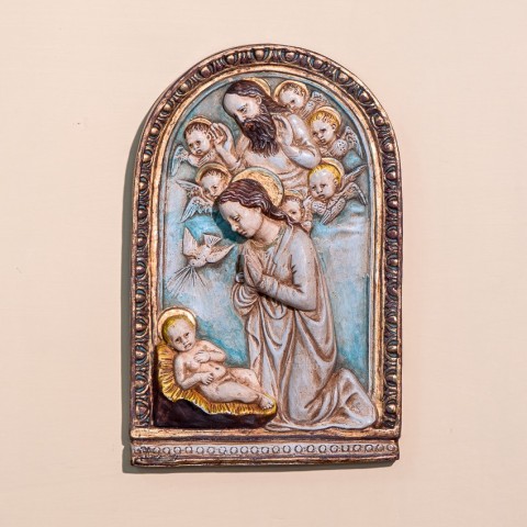 Luca della Robbia's Patinated Colored and Gilded Ceramic Adoration